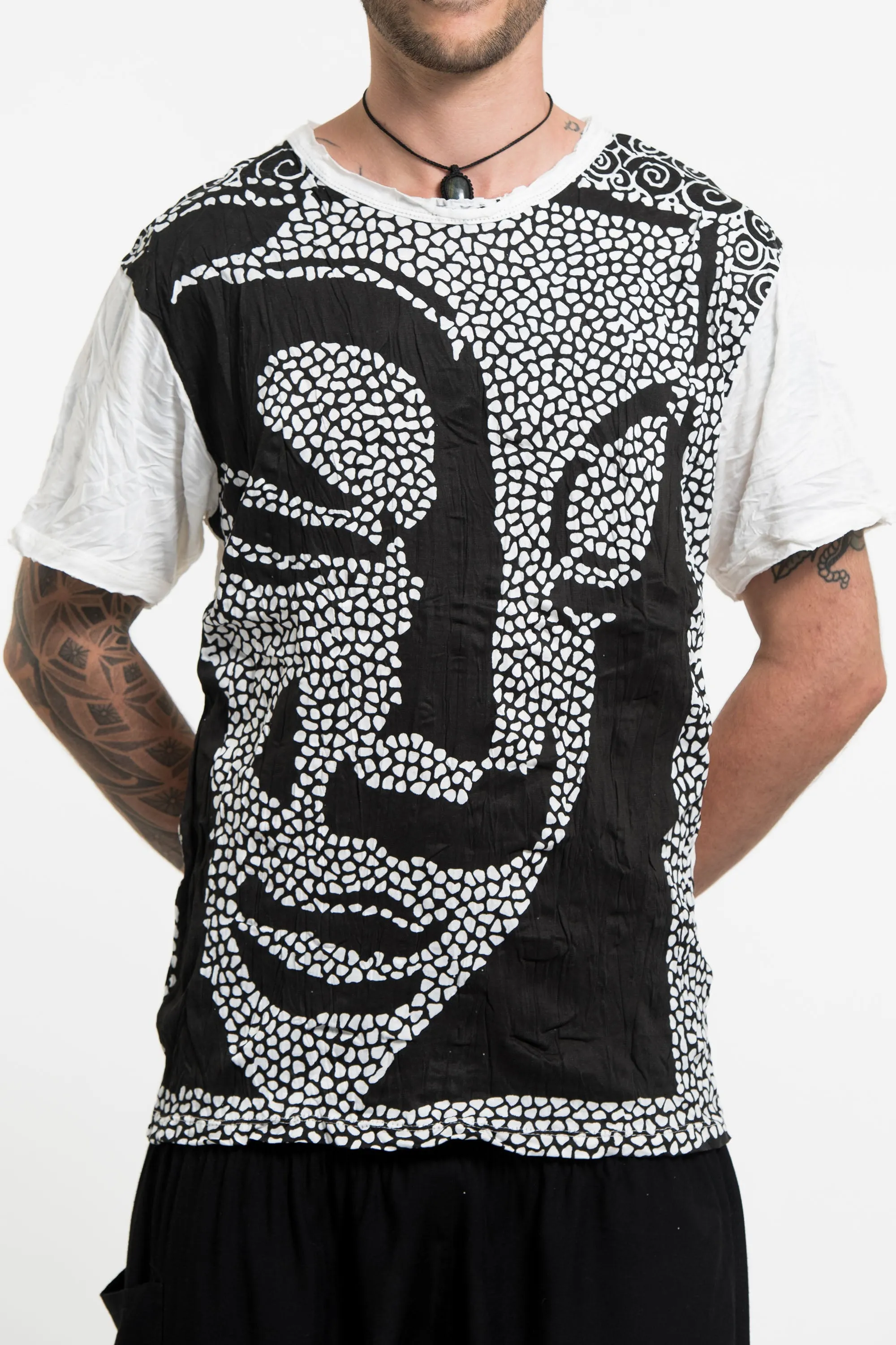 Mens Big Buddha Face T-Shirt in White