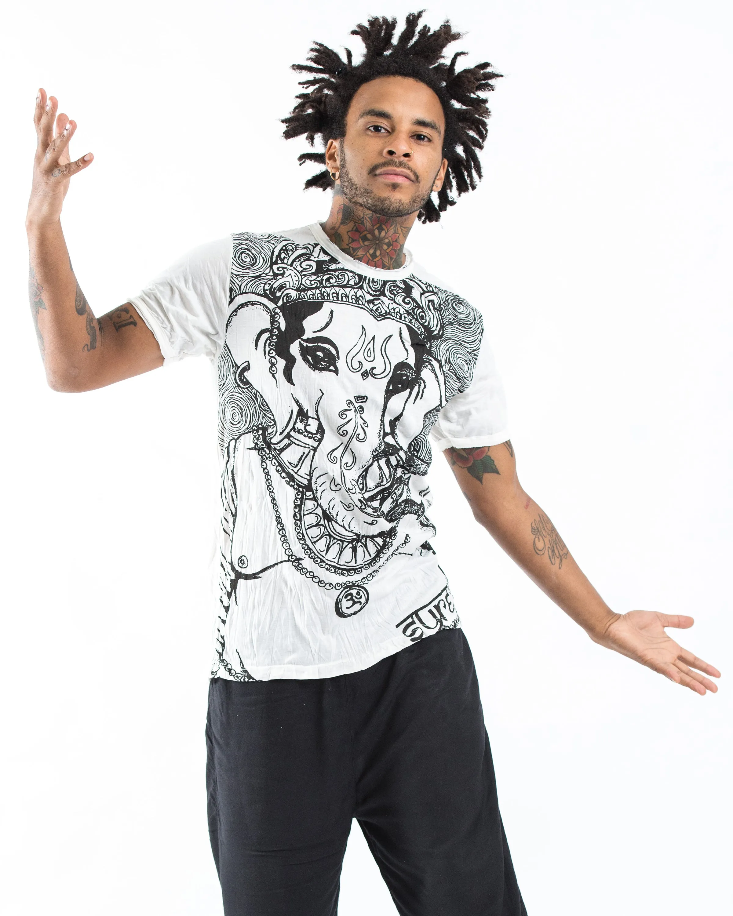 Mens Big Face Ganesh T-Shirt in White