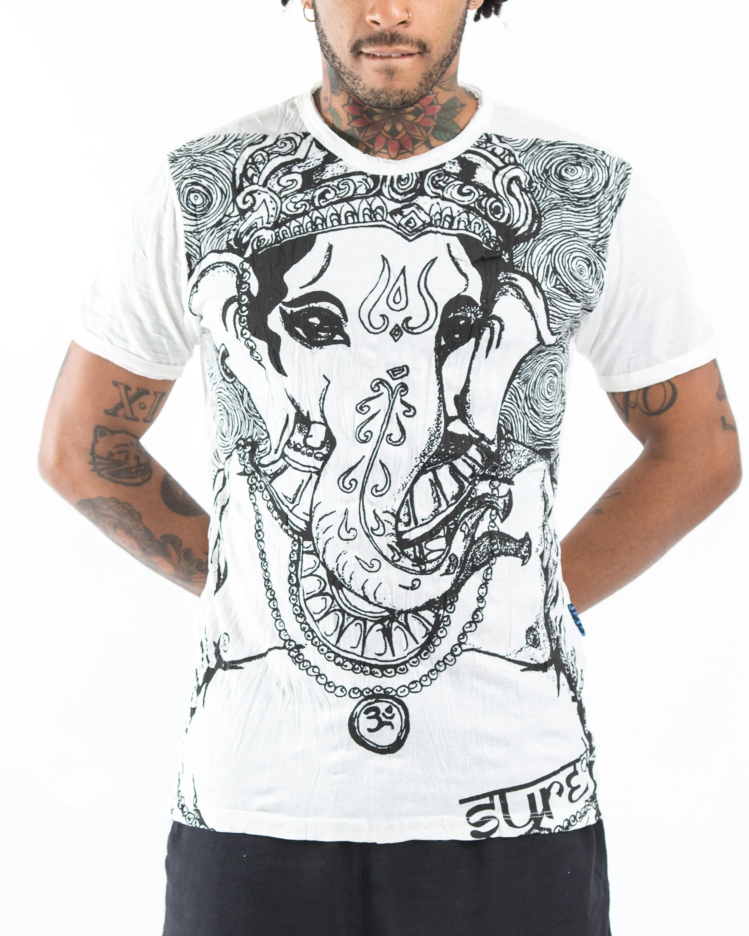 Mens Big Face Ganesh T-Shirt in White