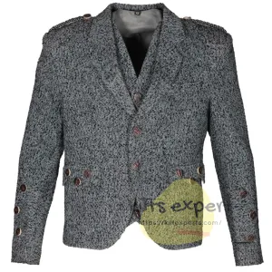 Men's Black & Blue Argyll Jacket & Waistcoat Set - Pure Wool & Stylish