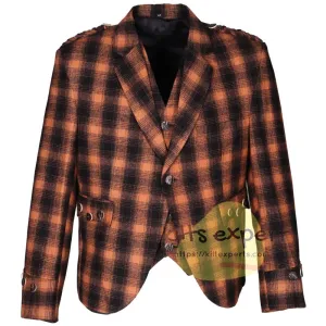 Men's Black & Orange Argyll Jacket & Vest: Wear Year-Round