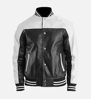 Men's Black & White Leather Varsity Jacket