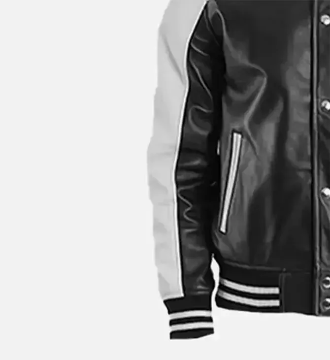 Men's Black & White Leather Varsity Jacket