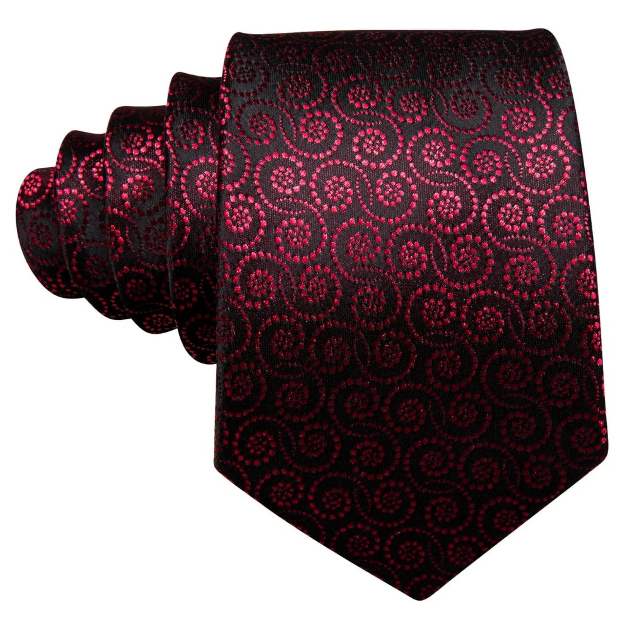 Men's Black And Red Novelty Floral 100% Silk Neck Tie With Matching Hanky And Cufflinks Set