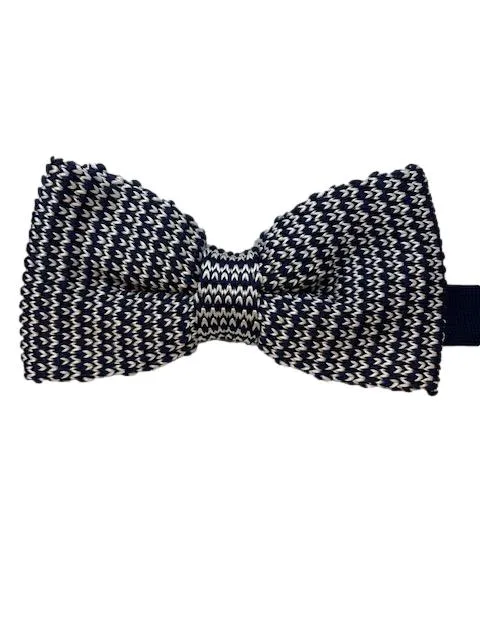 Mens Black and White Knit Bow Tie