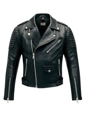 Men's Black Biker Quilted Motoneta Leather Jacket