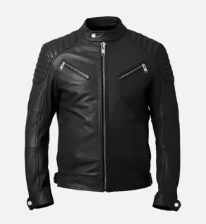 Men's Black Cafe Racer Biker Leather Jacket