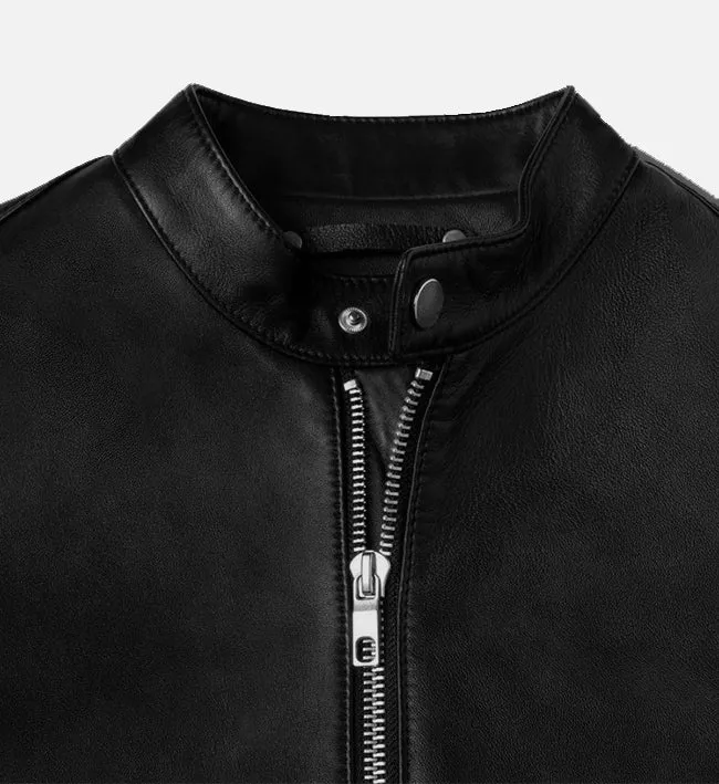 Men's Black Cafe Racer Leather Jacket