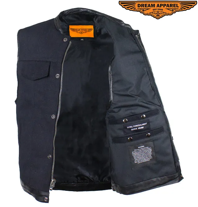 Mens Black Canvas CLUB VEST® with Zipper and Snaps on Front