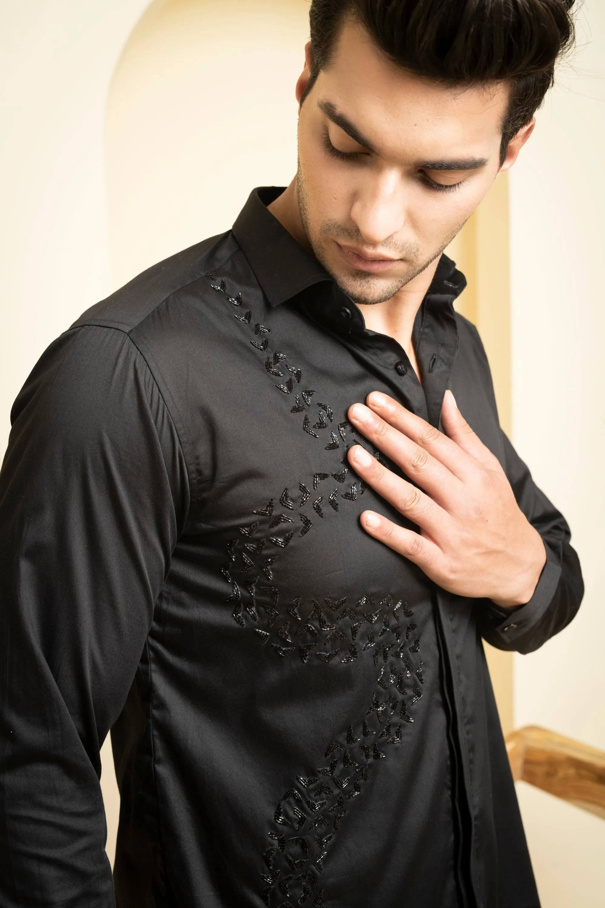 Men's Black Color Awel Full Sleeves Shirt - Hilo Design