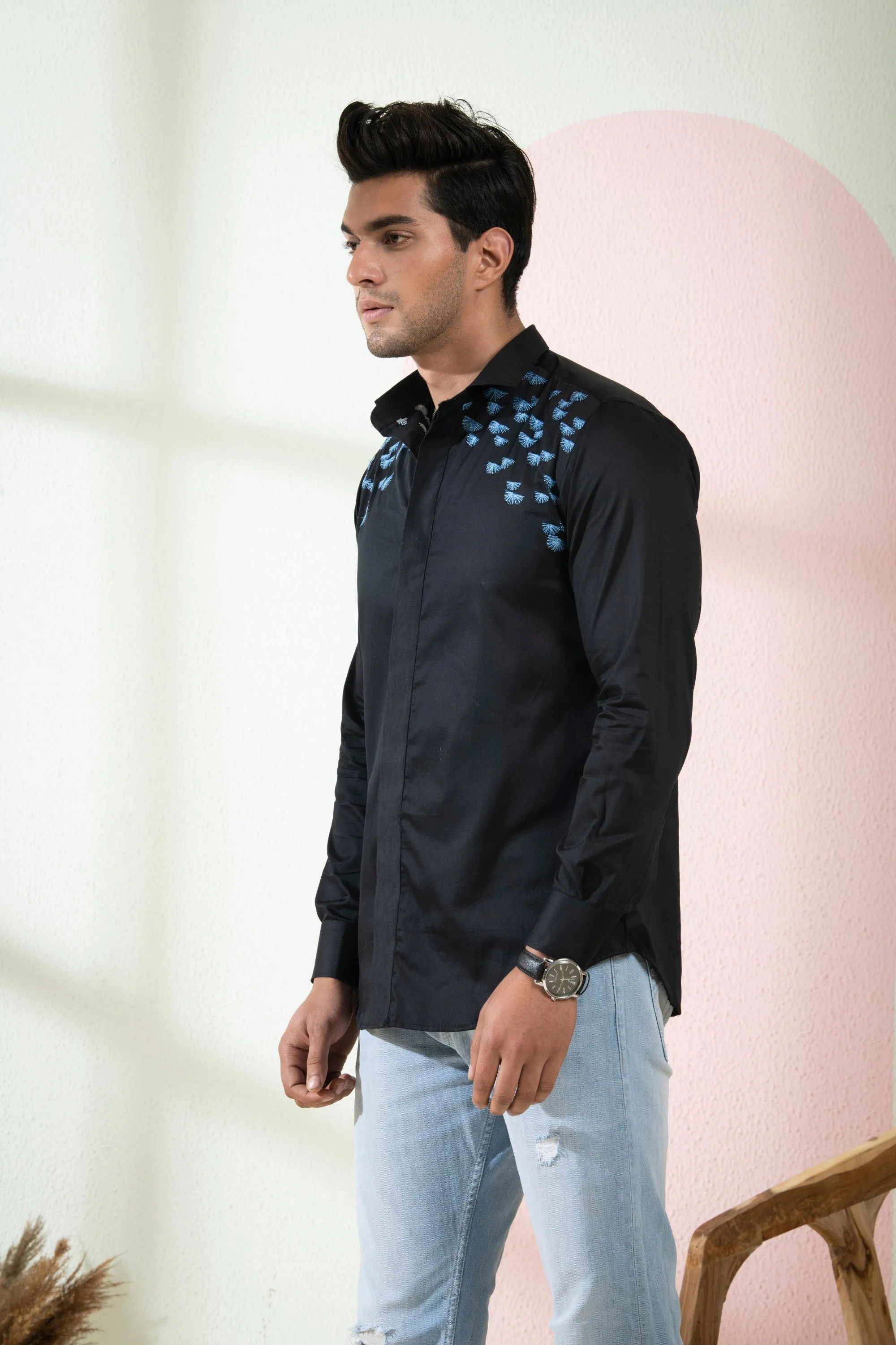 Men's Black Color Blux Full Sleeves Shirt - Hilo Design