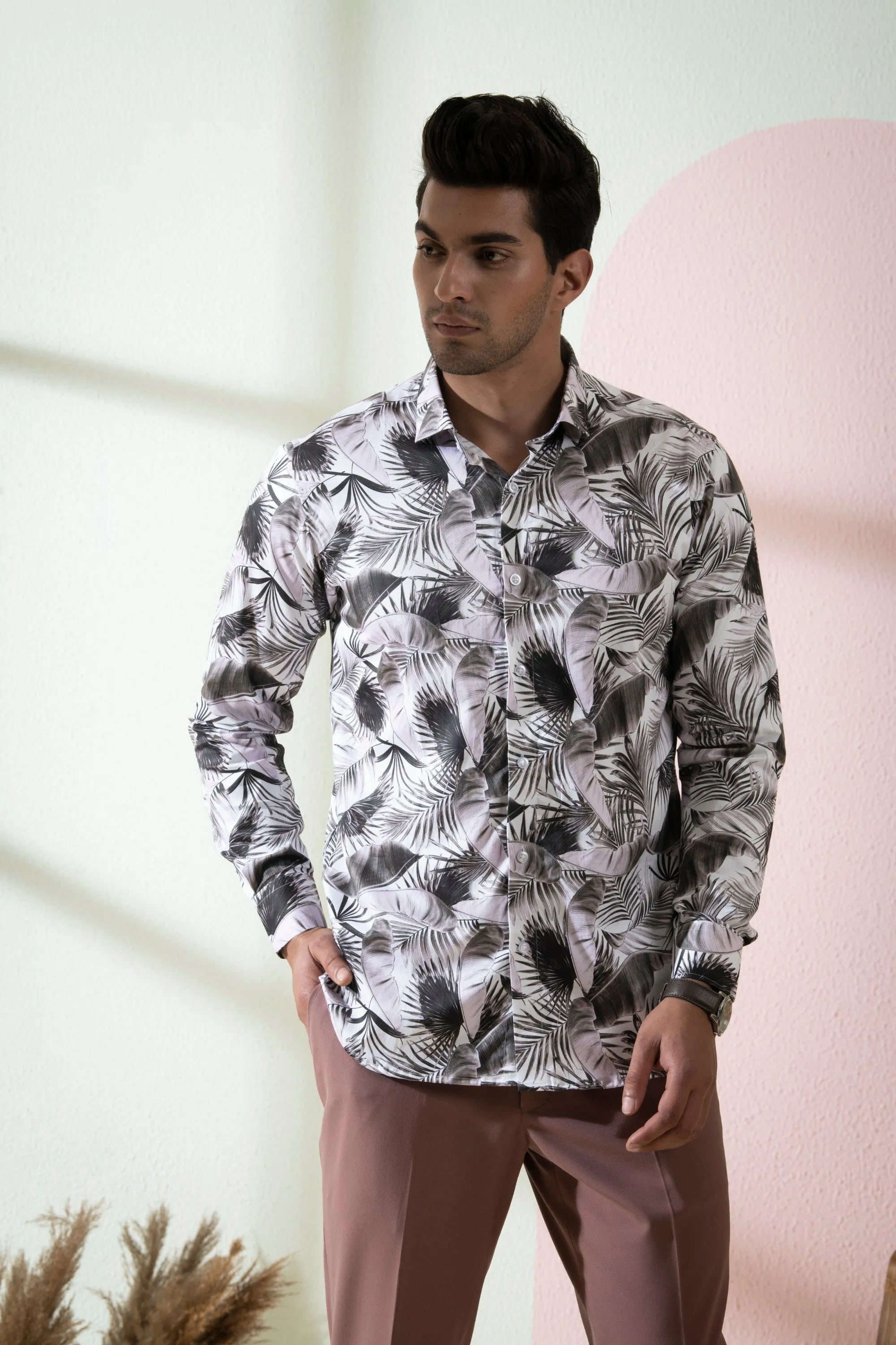 Men's Black Color Branche Full Sleeves Shirt - Hilo Design