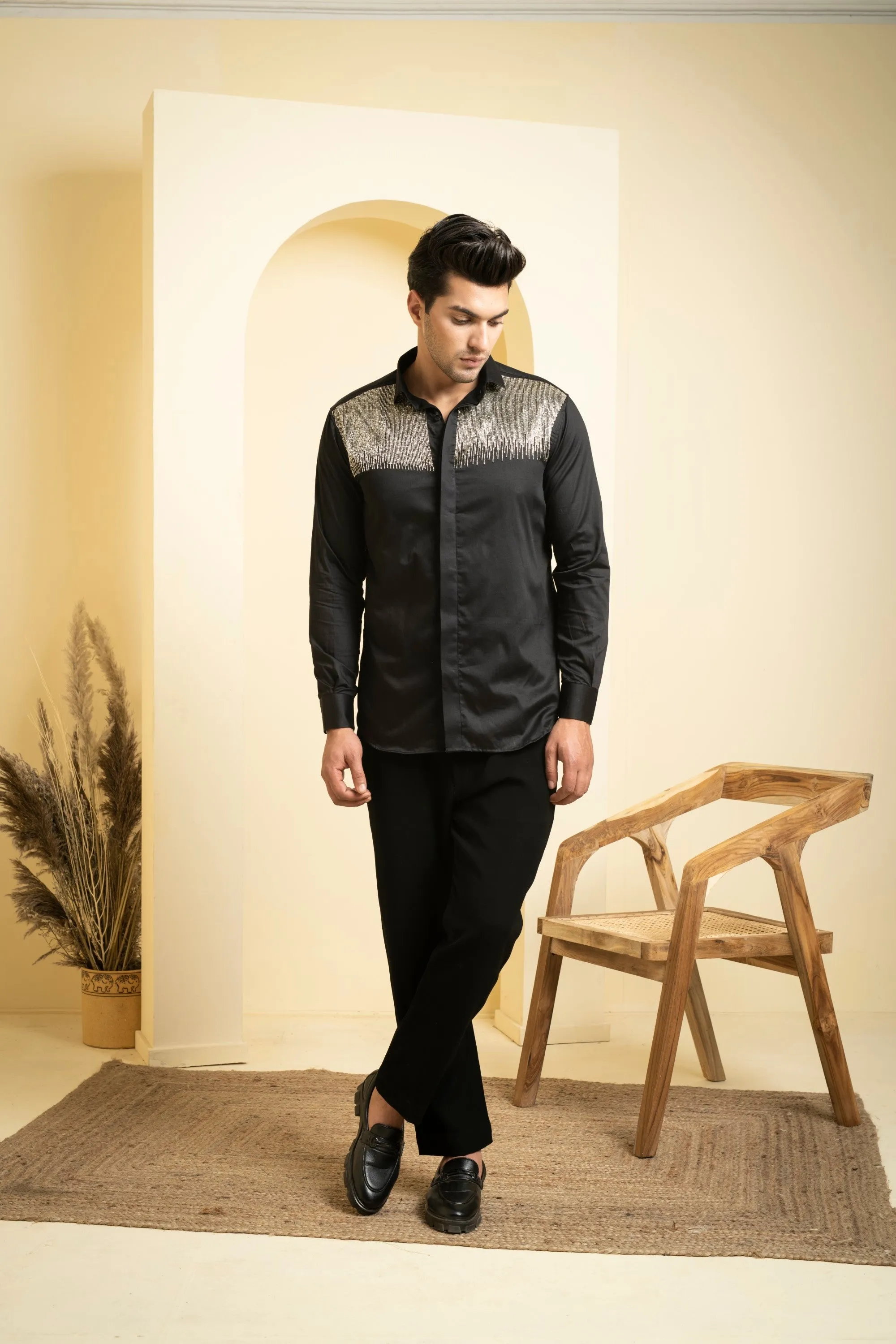 Men's Black Color Glare Full Sleeves Shirt - Hilo Design