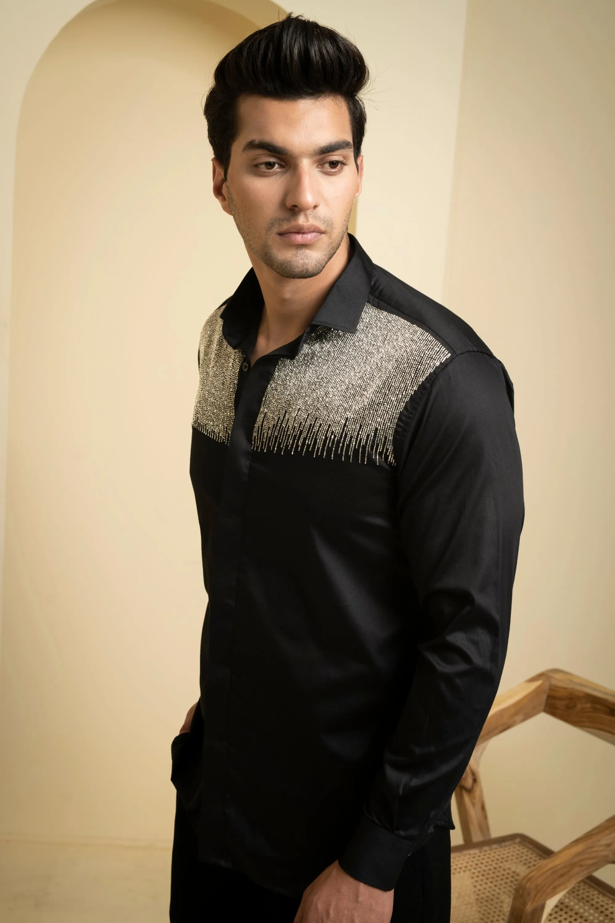 Men's Black Color Glare Full Sleeves Shirt - Hilo Design