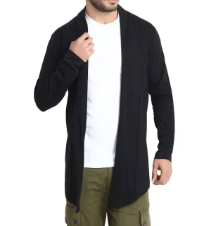 Men's Black Cotton Long Sleeves Solid  Cardigan