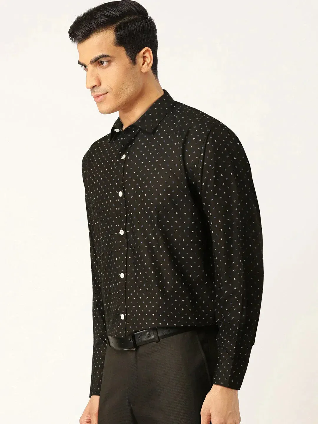 Men's Black Cotton Printed Formal Shirts - Taantav