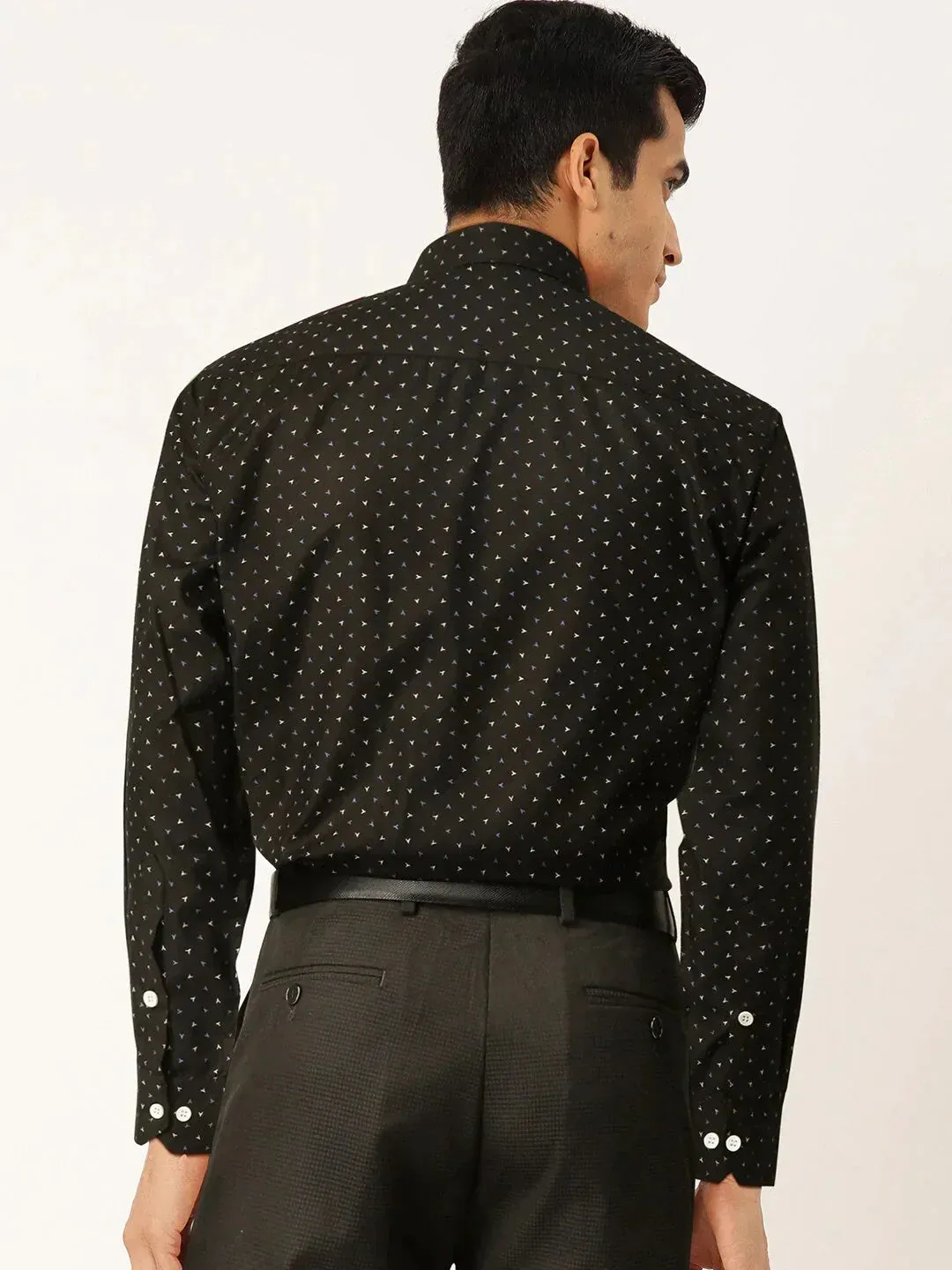 Men's Black Cotton Printed Formal Shirts - Taantav