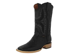 Mens Black Cowboy Boots Star Hand Toole Leather - Square Toe