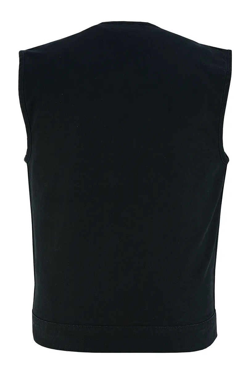 Men's Black Denim Collarless Club Vest with Conceal Carry Pockets