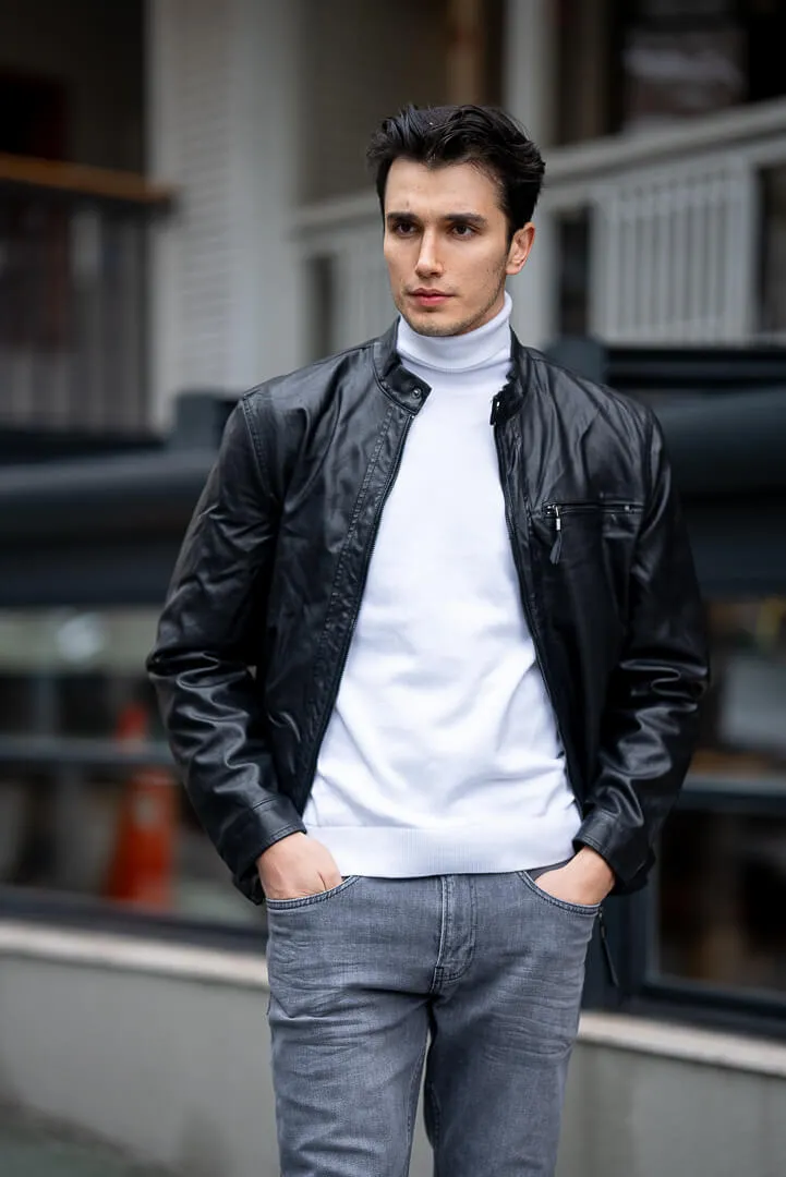 Men's Black Genuine Leather Jacket.