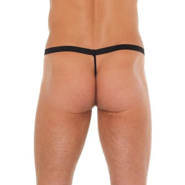 Mens Black GString With Pink Pouch