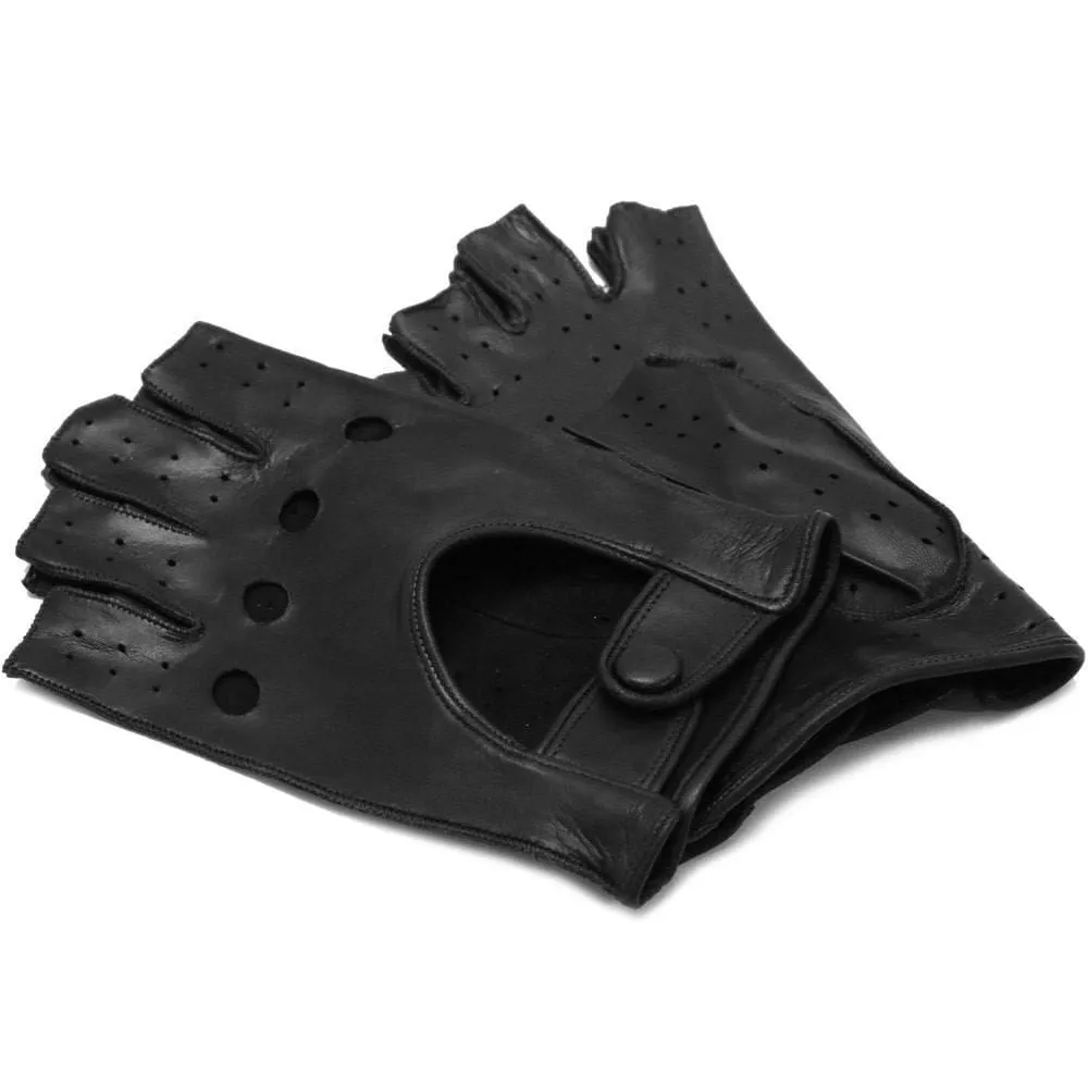 Men's Black Leather Napoli Fingerless Driving Gloves