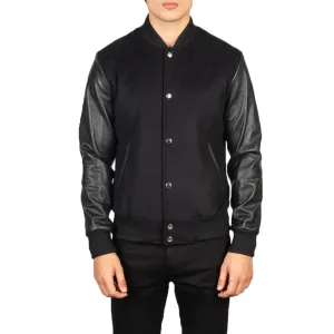 Mens Black Leather Varsity Jacket