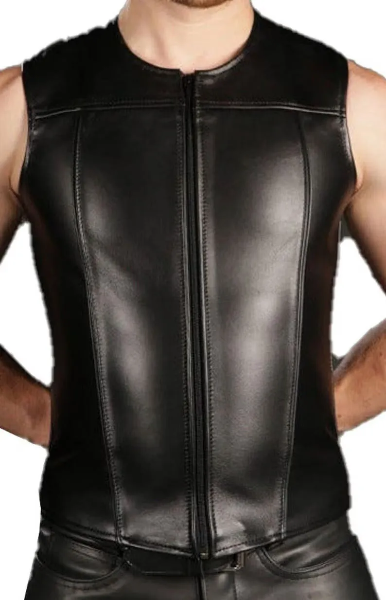 Men's Black Leather Vest