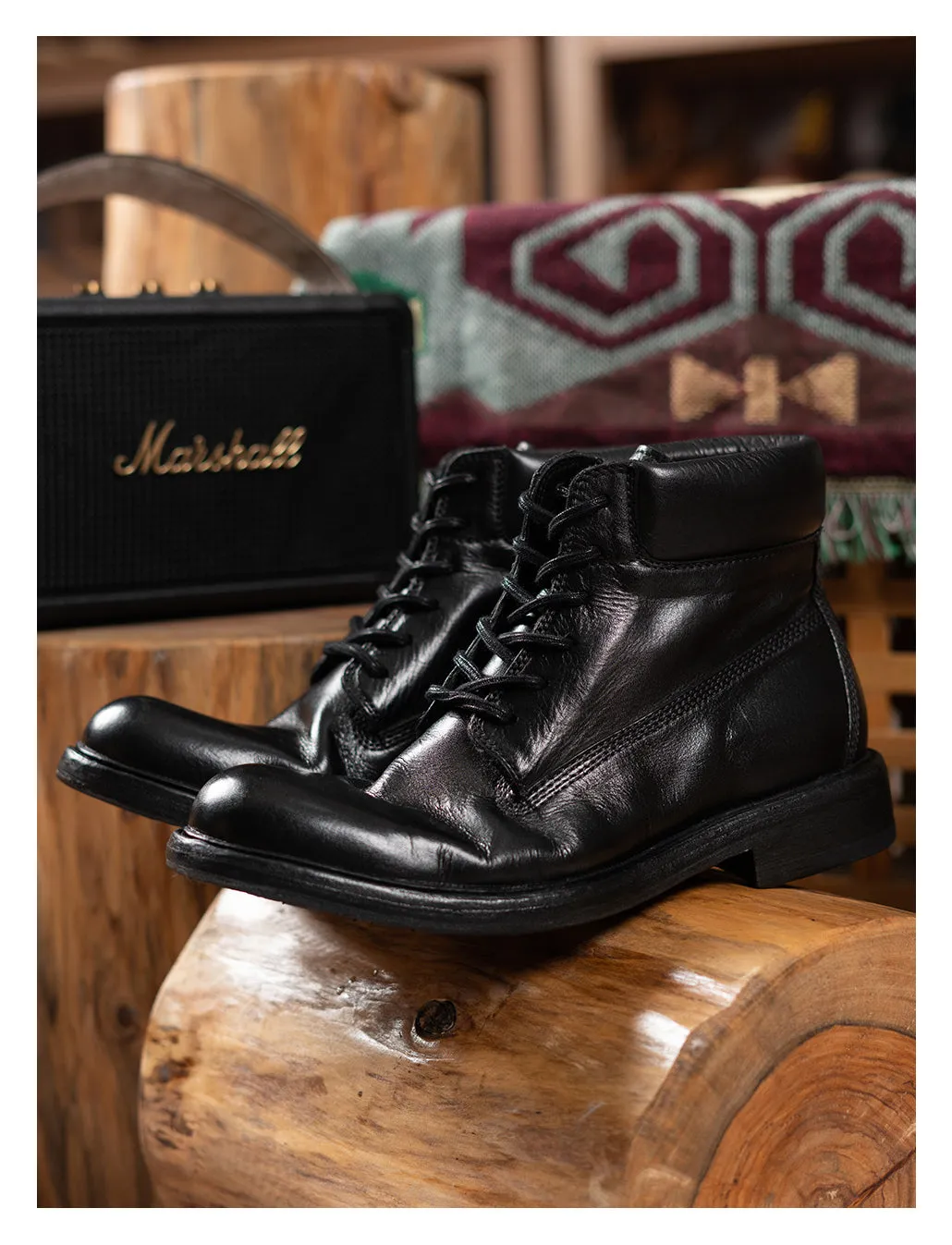 Men's Black Leather Work Boots