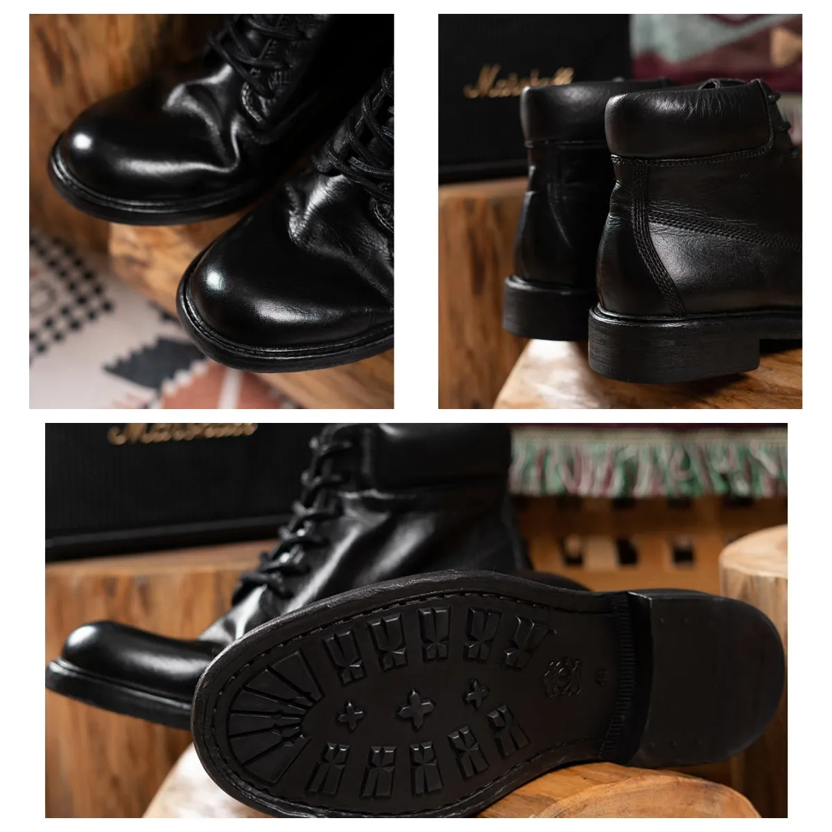 Men's Black Leather Work Boots