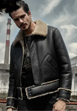 Men's Black Motorcycle Shearling Jacket