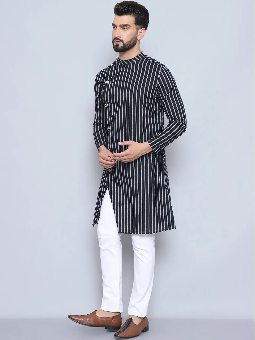 Men's Black Pure Cotton Sherwani Kurta - Even Apparels