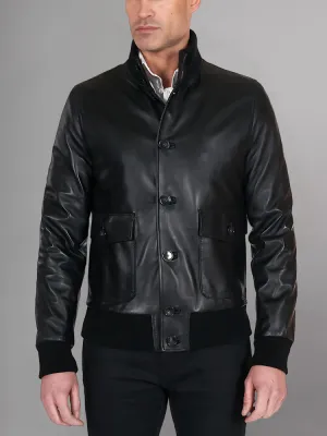 Men’s Black Real Leather Bomber Jacket