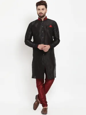 Men's Black Solid Kurta With Maroon Churidaar Pyjama Set - Benstoke