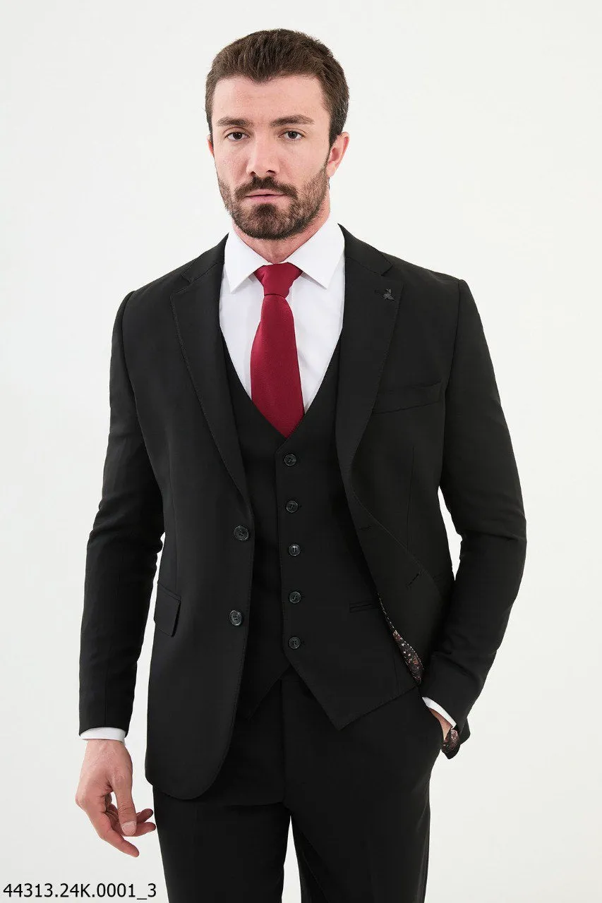 Men's Black Three-Piece Suit -  Perfect for Elegant Weddings, Corporate Events, and Seasonal Celebrations.