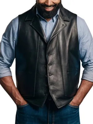 Men's Black Timeless Style Rove Leather Vest