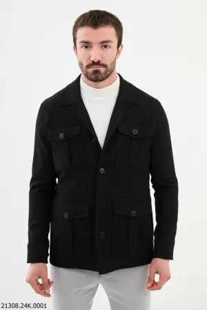 Men's Black Utility Pocket Winter Jacket