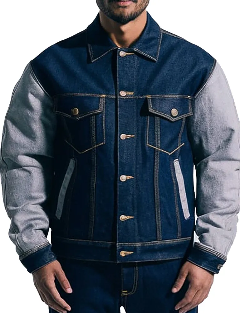 Men's Blue and Gray Casual Wear Denim Jacket