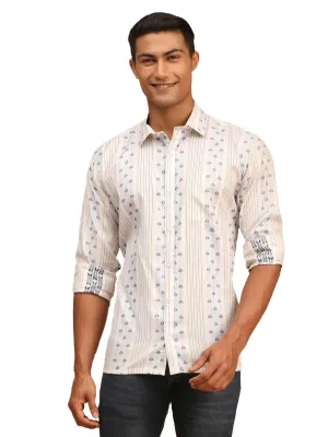 Men's Blue And White Cotton Ethnic Shirt - Vastramay