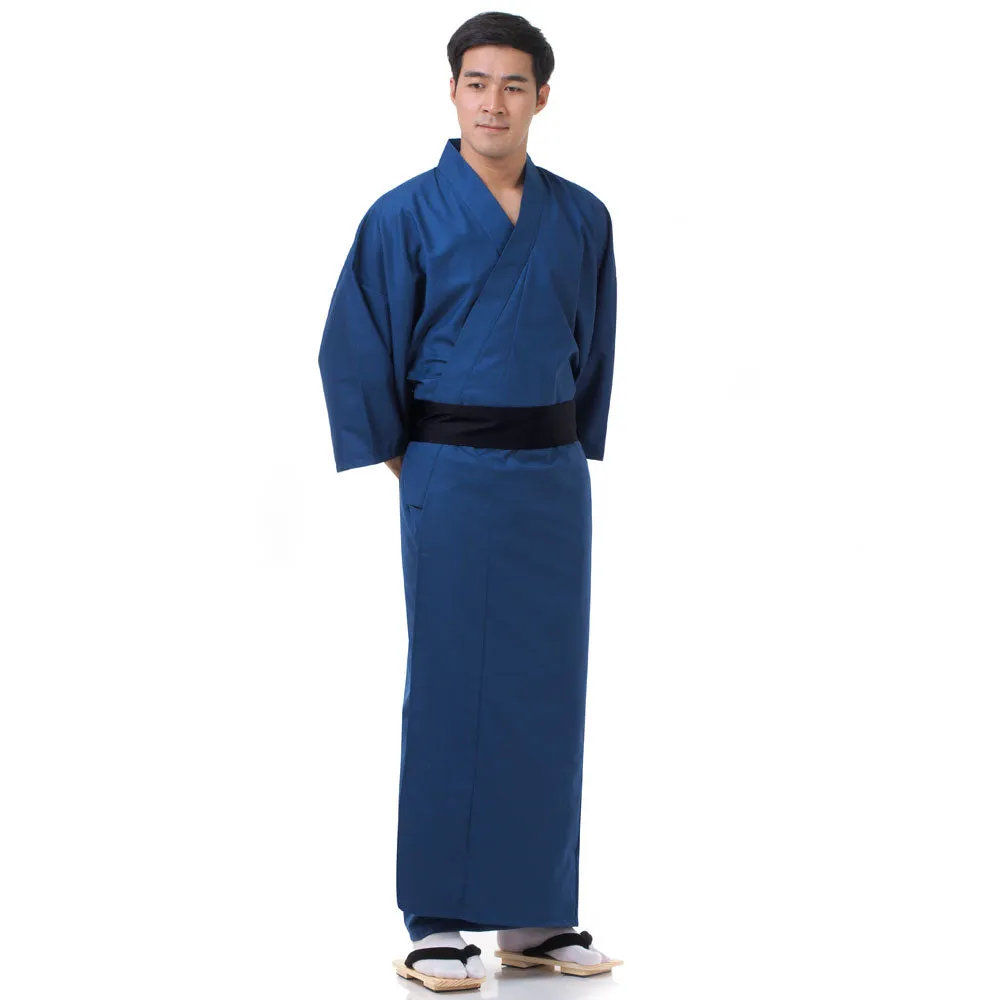 Men’s Blue Budo Japanese Yukata Kimono Robe