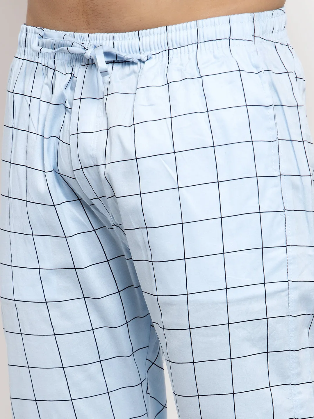 Men's Blue Checked Cotton Track Pants ( JOG 012Sky ) - Jainish