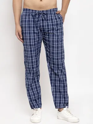 Men's Blue Checked Cotton Track Pants ( JOG 013Blue ) - Jainish