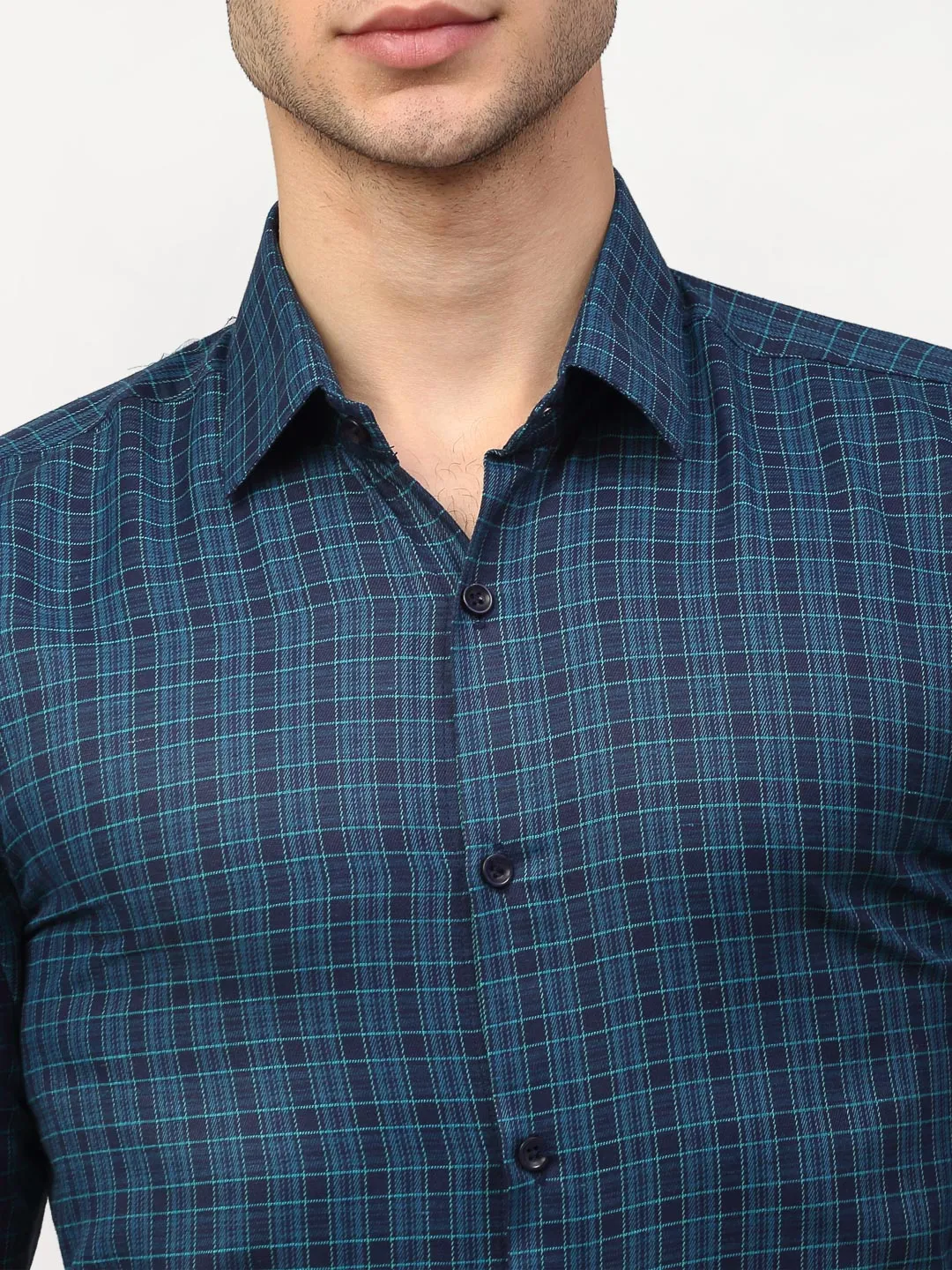 Men's Blue Checked Formal Shirts ( SF 780Blue ) - Jainish