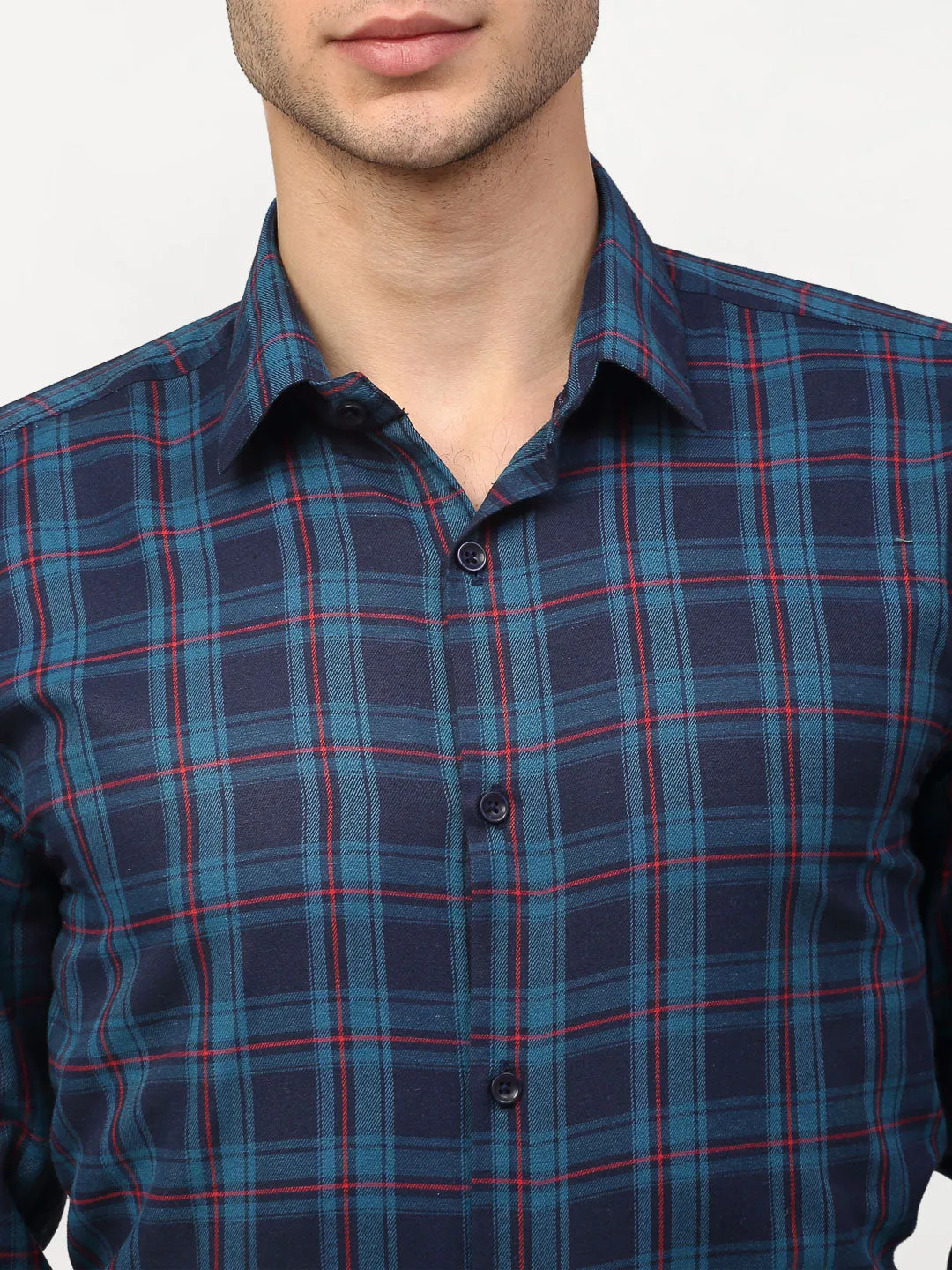 Men's Blue Checked Formal Shirts ( SF 781Sky-Blue ) - Jainish