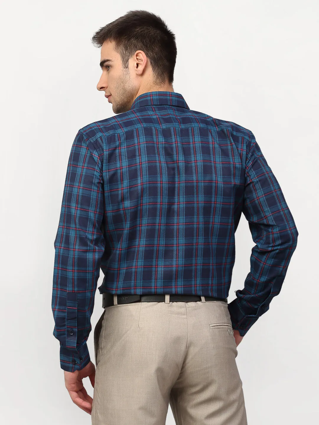 Men's Blue Checked Formal Shirts ( SF 781Sky-Blue ) - Jainish