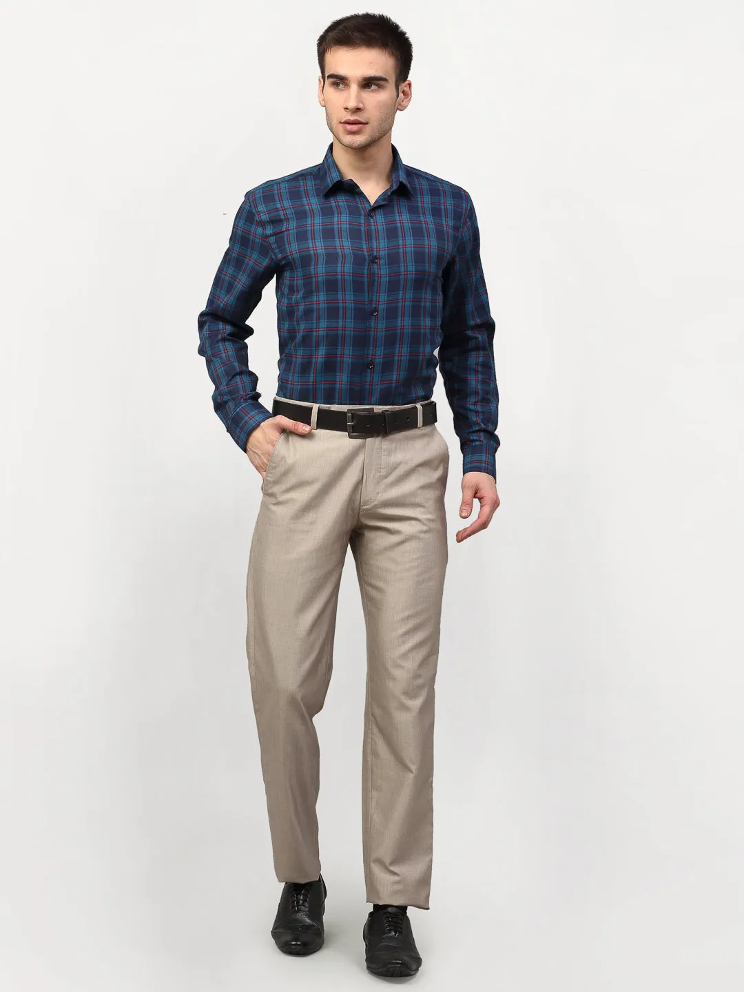 Men's Blue Checked Formal Shirts ( SF 781Sky-Blue ) - Jainish