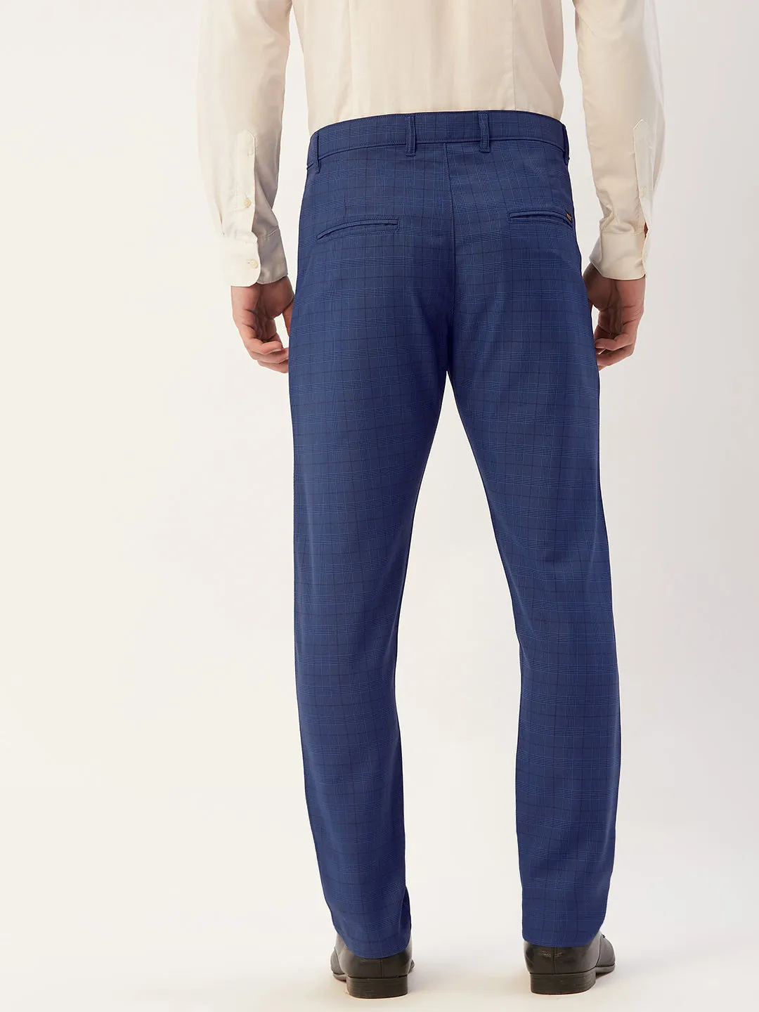 Men's Blue Checked Formal Trousers ( FGP 270 Blue ) - Jainish