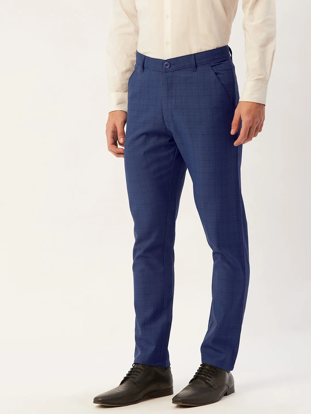 Men's Blue Checked Formal Trousers ( FGP 270 Blue ) - Jainish