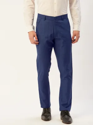 Men's Blue Checked Formal Trousers ( FGP 270 Blue ) - Jainish