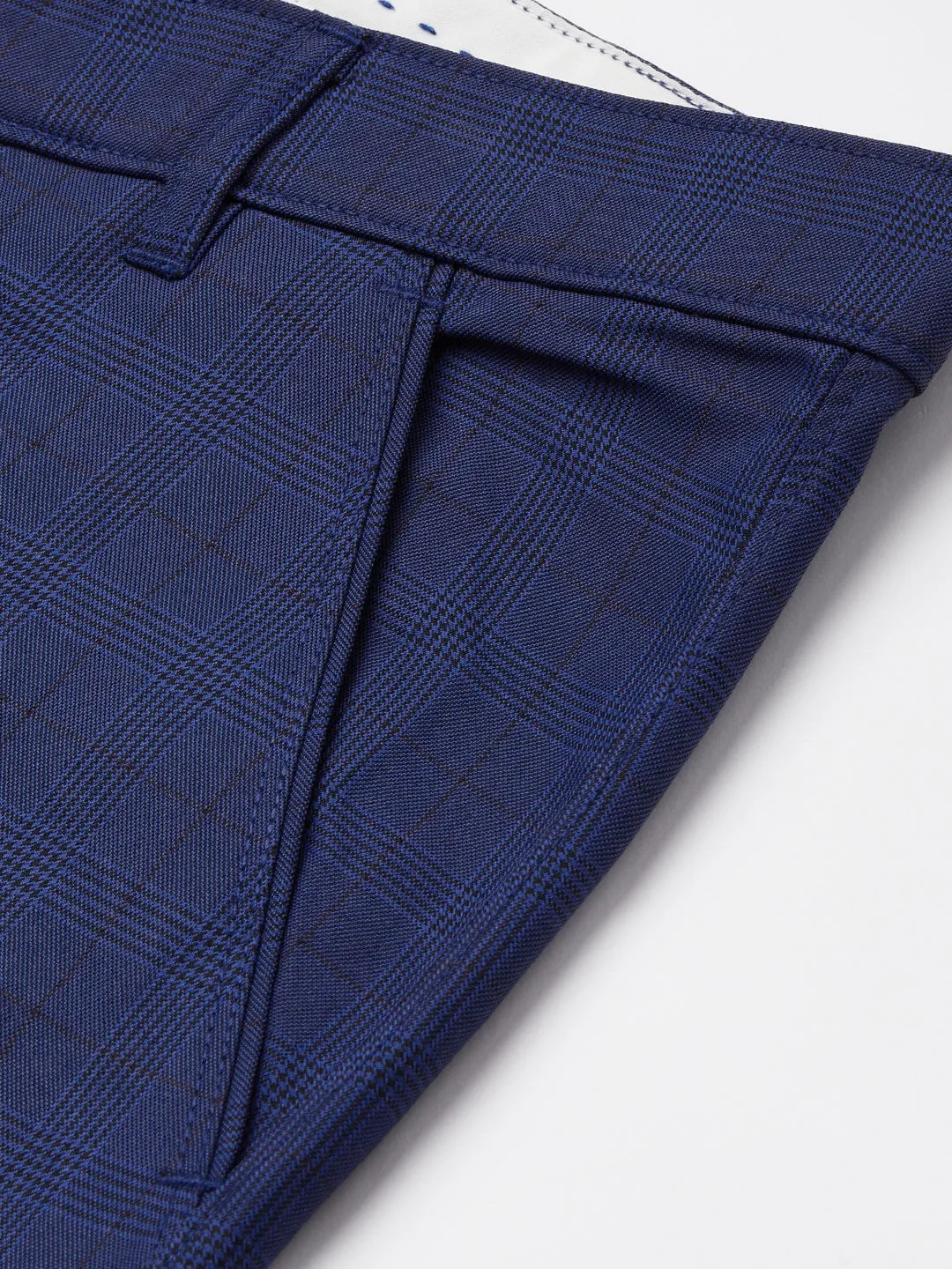 Men's Blue Checked Formal Trousers ( FGP 270 Blue ) - Jainish